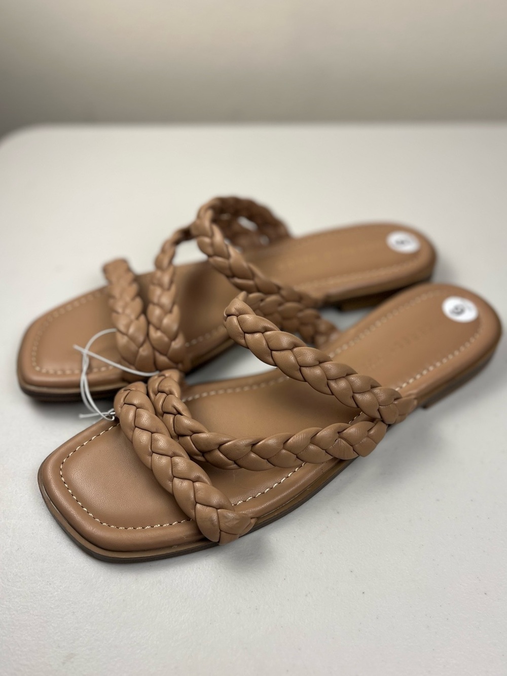 Sincerely Jules doubled braided square toe slide sandals size 6 Tan NWOT